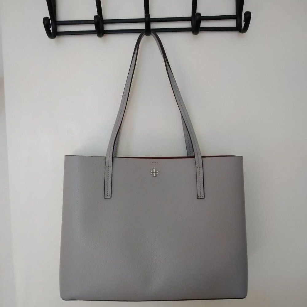 Tory Burch Blake Tote Grey Pebble Leather Bag